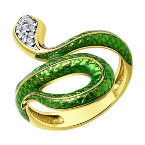 Кольцо из золочёного серебра с фианитами и эмалью