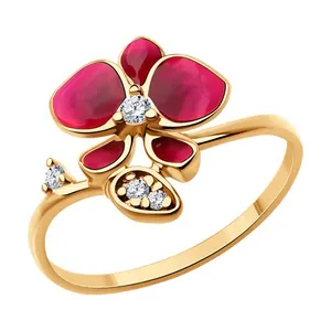 Кольцо из золочёного серебра с фианитами и эмалью