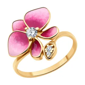 Кольцо из золочёного серебра с фианитами и эмалью