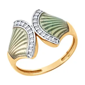 Кольцо из золочёного серебра с фианитами и эмалью