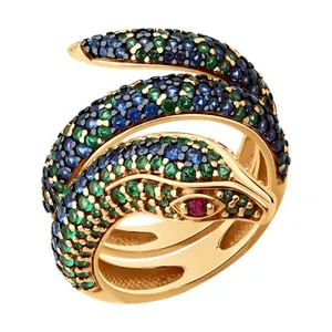 Кольцо из золочёного серебра с корундами и фианитами