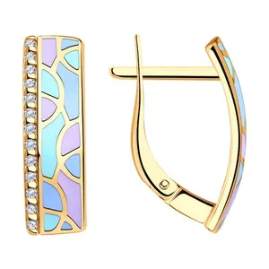 Серьги из золочёного серебра с фианитами и эмалью