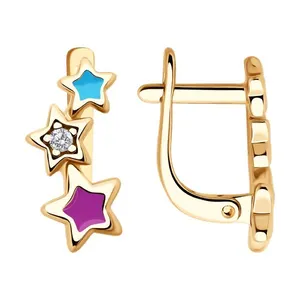 Серьги из золочёного серебра с фианитами и эмалью