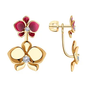 Серьги из золочёного серебра с фианитами и эмалью