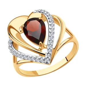 Кольцо из золочёного серебра с гранатом и фианитами
