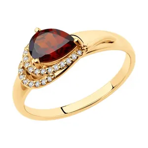Кольцо из золочёного серебра с гранатом и фианитами