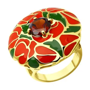 Кольцо из золочёного серебра с ситаллом и эмалью