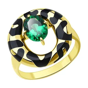 Кольцо из золочёного серебра с ситаллом и эмалью