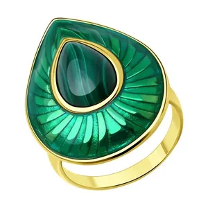 Кольцо из золочёного серебра с малахитом и эмалью
