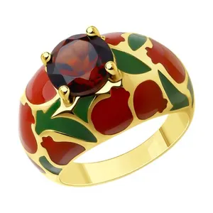 Кольцо из золочёного серебра с ситаллом и эмалью