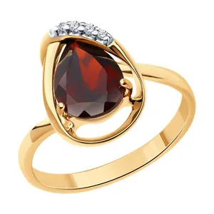 Кольцо из золочёного серебра с гранатом и фианитами