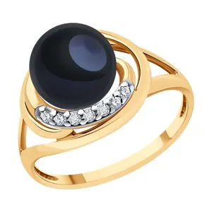 Кольцо из золочёного серебра с жемчугом и фианитами