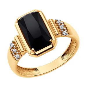 Кольцо из золочёного серебра с агатом и фианитами