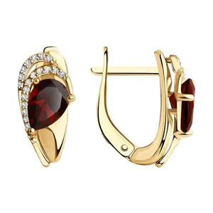 Серьги из золочёного серебра с гранатами и фианитами