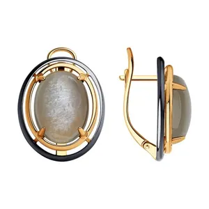 Серьги из золочёного серебра с луннными камнями