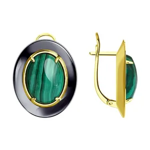 Серьги из золочёного серебра с малахитами