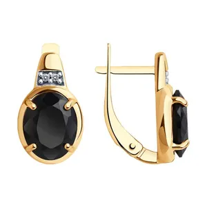 Серьги из золочёного серебра с шпинелью и фианитами