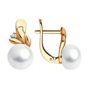 Серьги из золочёного серебра с жемчугом и фианитами