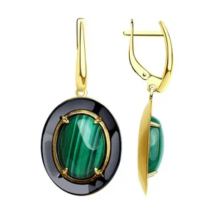 Серьги из золочёного серебра с малахитами