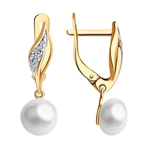 Серьги из золочёного серебра с жемчугом и фианитами