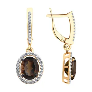 Серьги из золочёного серебра с раухтопазами и фианитами