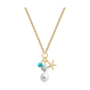 Колье из золочёного серебра с жемчугом и бирюзой