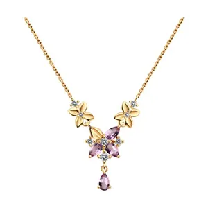 Колье из золочёного серебра с аметистами и фианитами