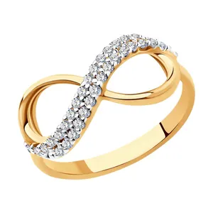 Кольцо бесконечность из золочёного серебра с фианитами