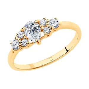 Кольцо из золочёного серебра с фианитами