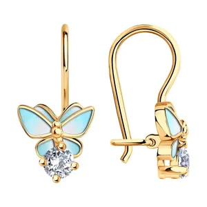 Серьги из серебра с эмалью и фианитами