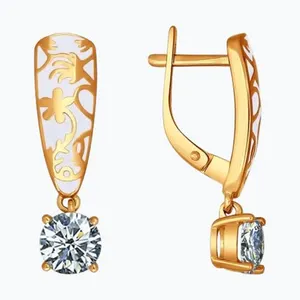 Позолоченные серьги с эмалью и фианитами