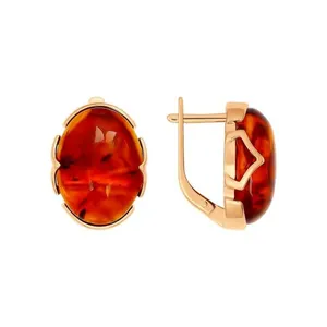 Серьги из золочёного серебра с коричневыми янтарём