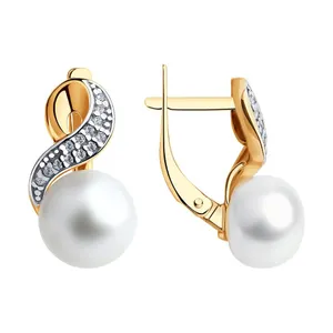 Серьги из золочёного серебра с жемчугом и фианитами