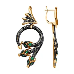 Серьги из золочёного серебра с фианитами