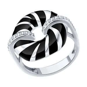 Кольцо из серебра с фианитами и эмалью