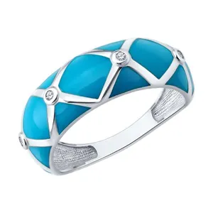 Кольцо из серебра с эмалью и фианитами