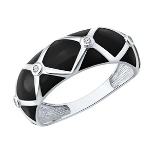 Кольцо из серебра с фианитами и эмалью