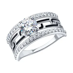 Кольцо из серебра с фианитами и эмалью