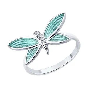 Кольцо из серебра с фианитами и эмалью