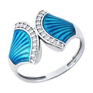 Кольцо из серебра с фианитами и эмалью