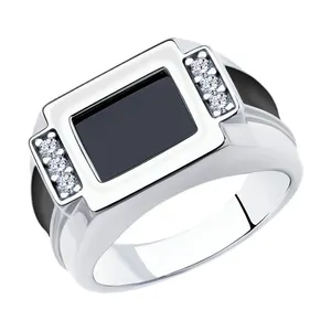 Кольцо из серебра с эмалью и и фианитами