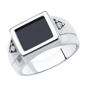 Кольцо из серебра с ониксом и фианитами