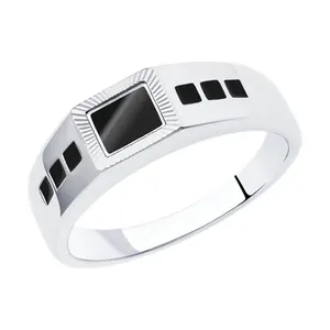 Кольцо из серебра с алмазной гранью и эмалью