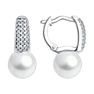 Серьги из серебра с синтетическим жемчугом и фианитами