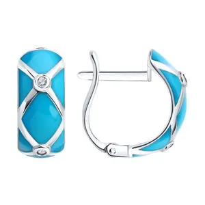 Серьги из серебра с фианитами и эмалью