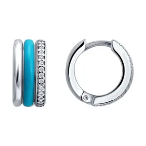 Серьги из серебра с фианитами и эмалью