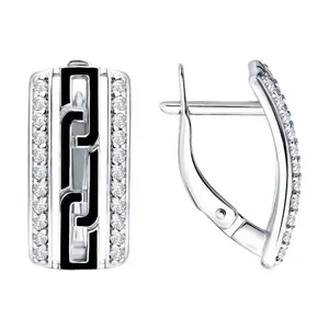 Серьги из серебра с фианитами и эмалью