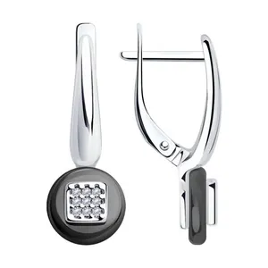 Серьги из серебра с керамическими вставками и фианитами