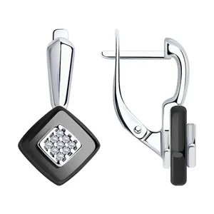 Серьги из серебра с керамическими вставками и фианитами