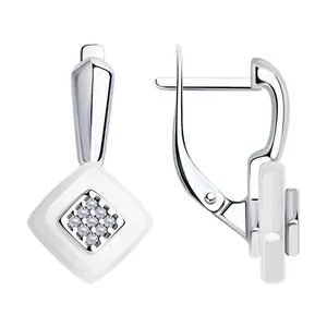 Серьги из серебра с керамическими вставками и фианитами